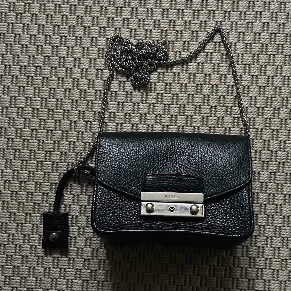 Furla Black Textured Crossbody Mini Bag